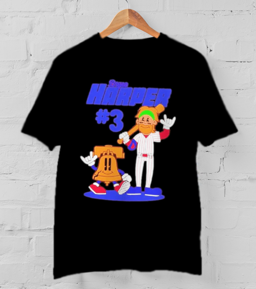 Bryce Harper #3 Philadelphia Phillies Cartoon Player And Liberty Bell T-Shirt