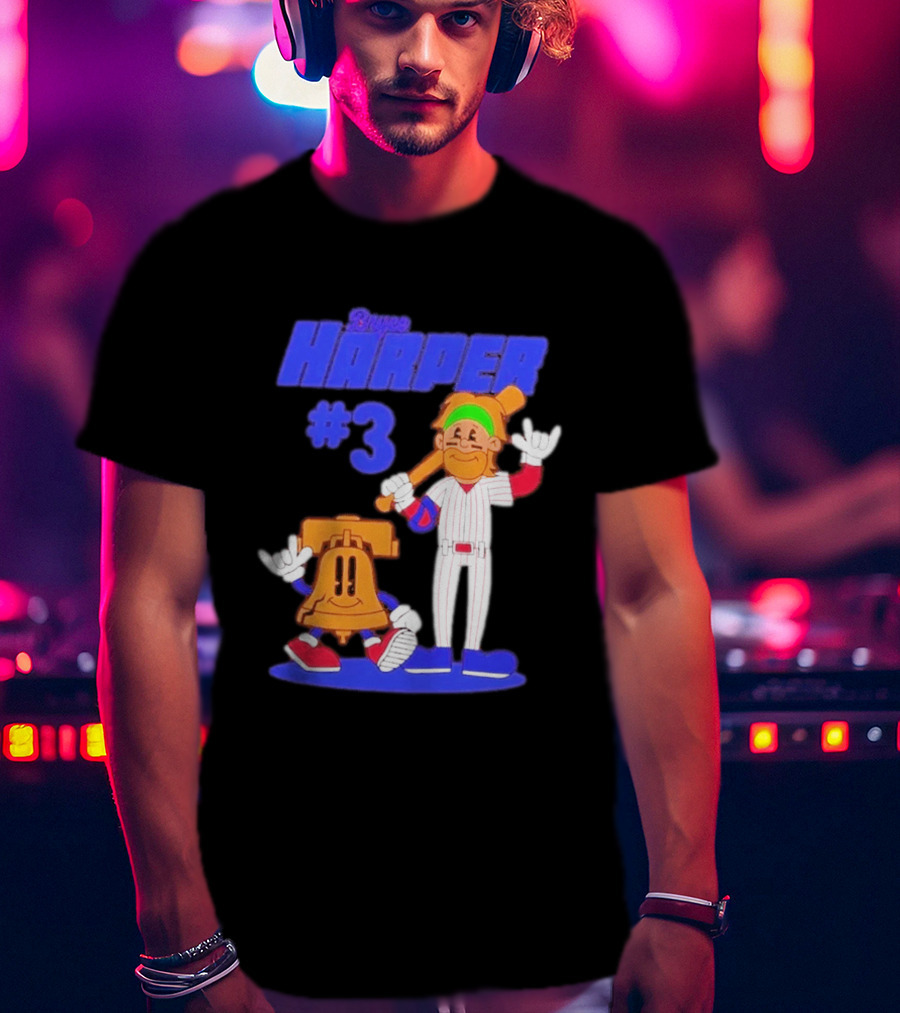 Bryce Harper #3 Philadelphia Phillies Cartoon Player And Liberty Bell T-Shirt