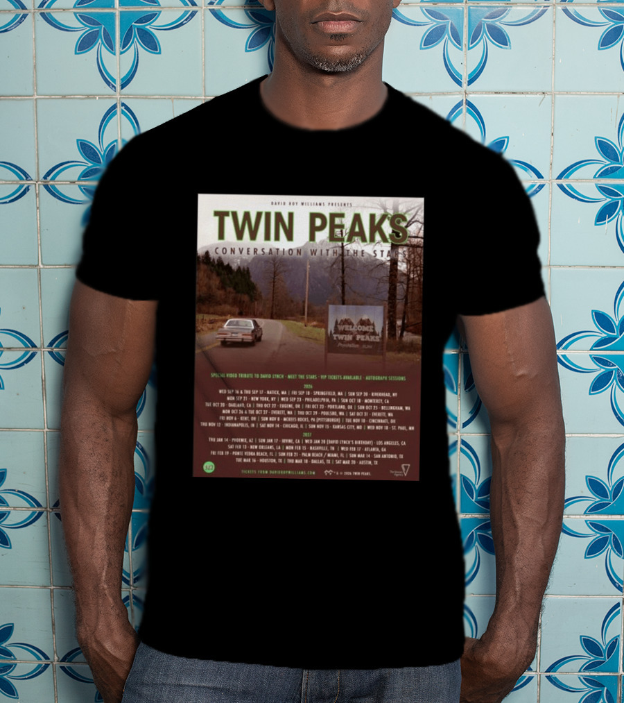 David Roy Williams Presents Twin Peaks Conversation With The Stars Tour Featuring Special Tribute To David Lynch 2023 2024 T-Shirt