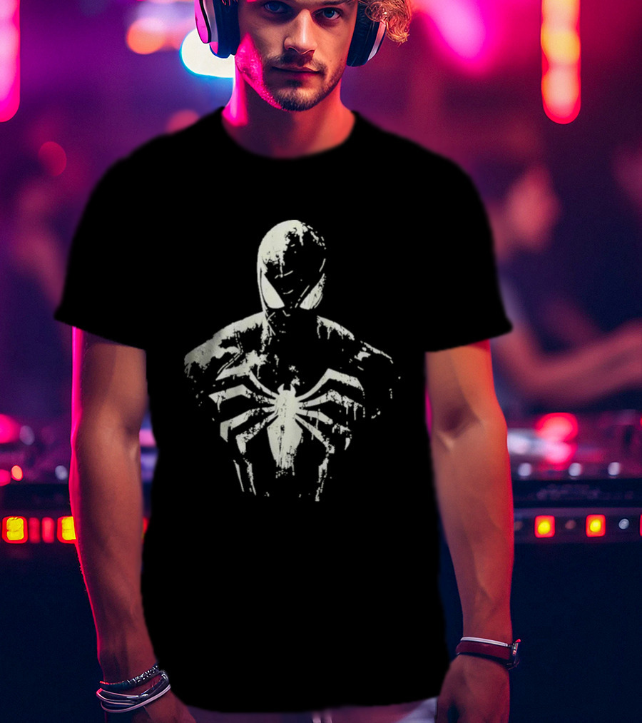 Spider Man Marvel Superhero White Symbol On Black T-Shirt