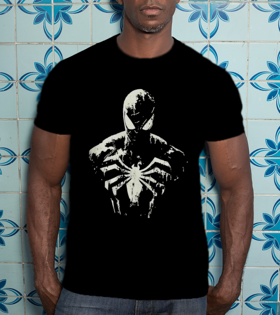 Spider Man Marvel Superhero White Symbol On Black T-Shirt