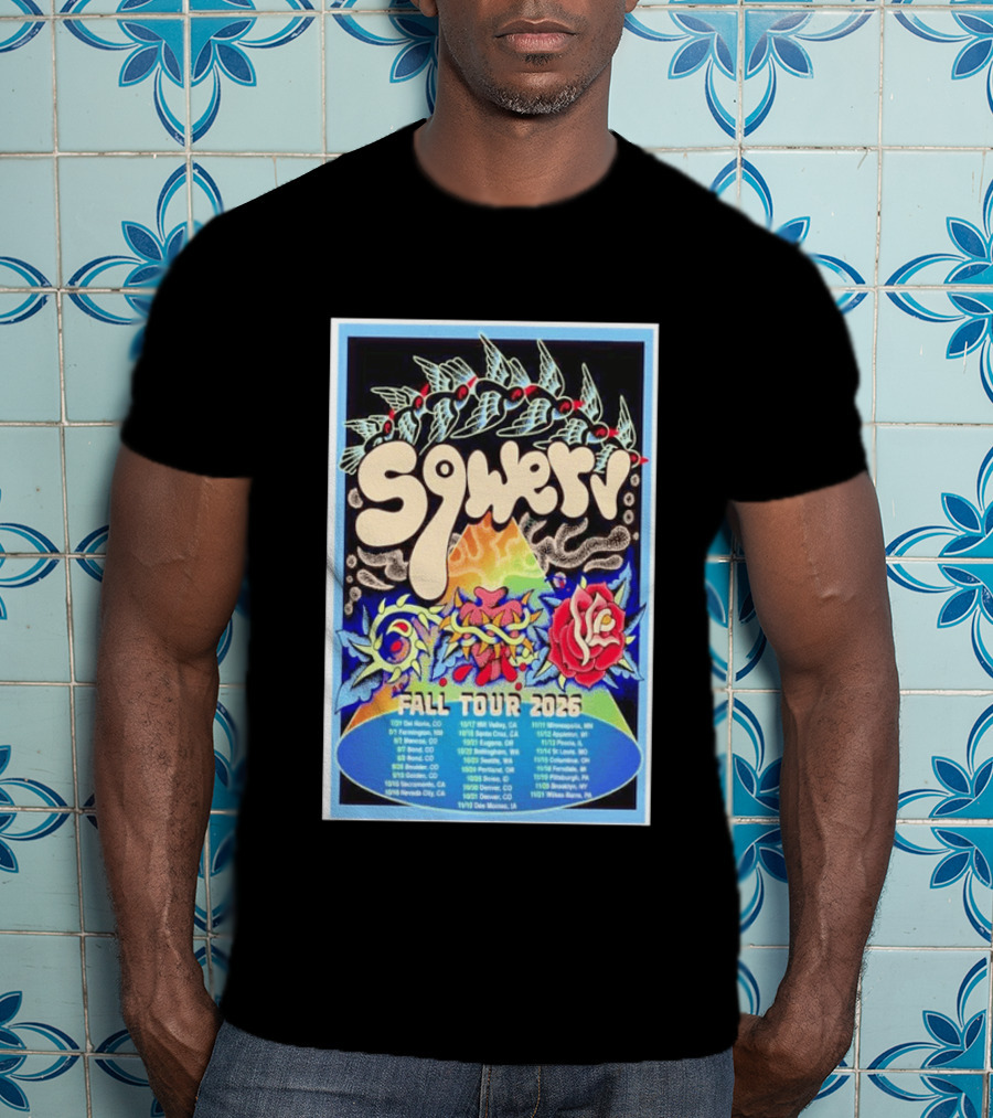 Squeaky Fall Tour 2026 Psychedelic With Rose And Leaf T-Shirt
