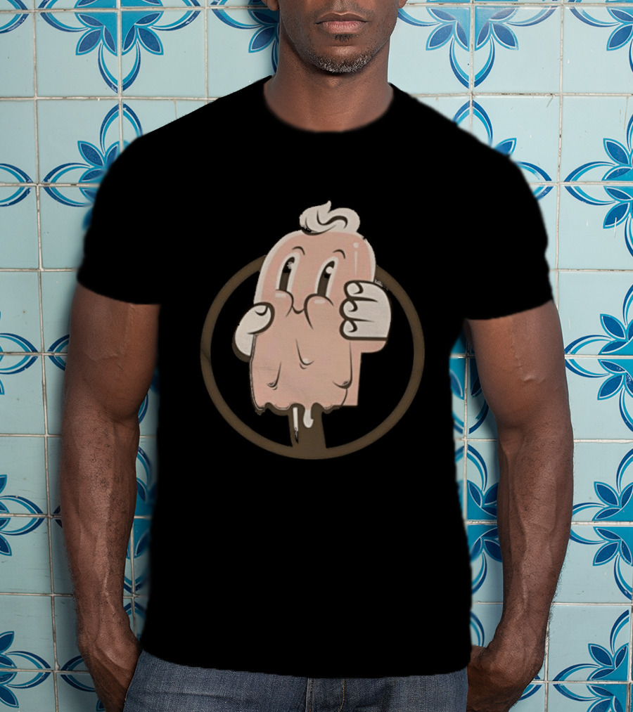 Melting Popsicle Cartoon Character With Circle T-Shirt