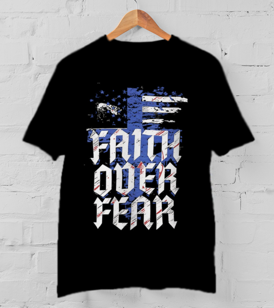 Faith Over Fear Distressed American Flag Cross T-Shirt