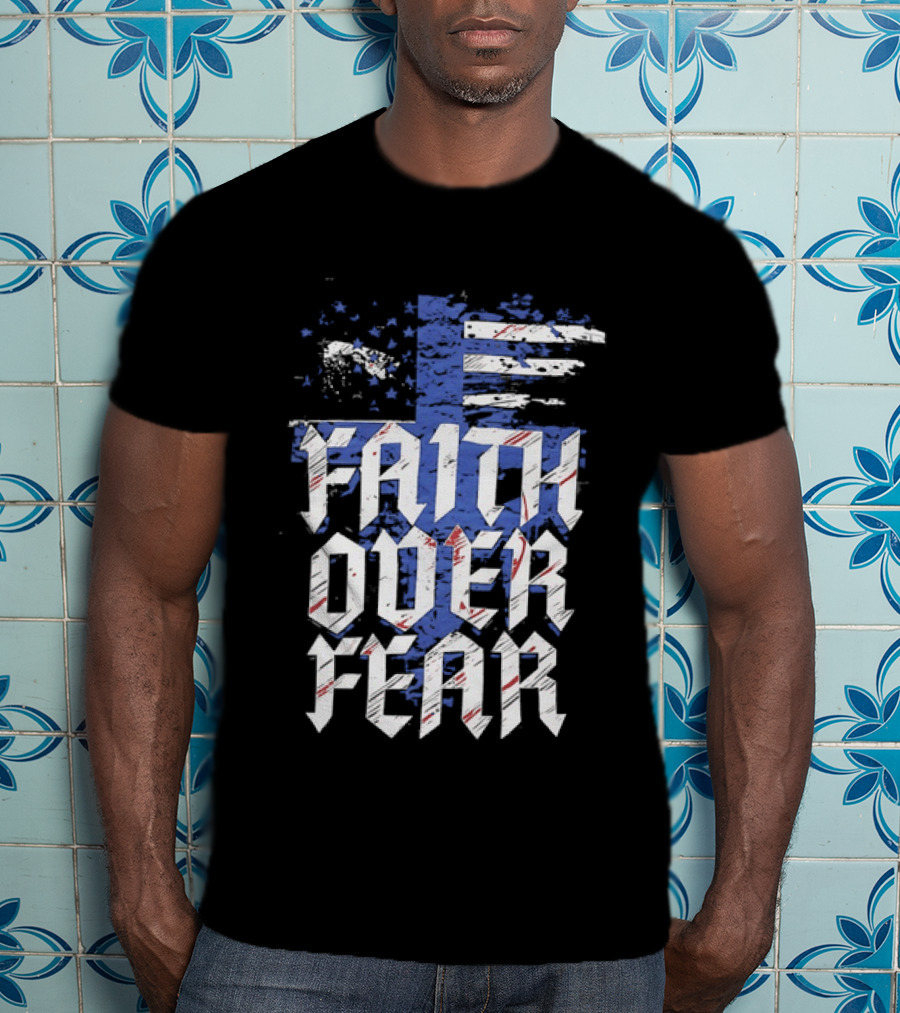 Faith Over Fear Distressed American Flag Cross T-Shirt