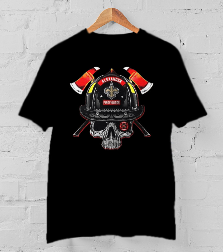 New Orleans Saints Alexander Firefighter Skull Helmet Axes T-Shirt