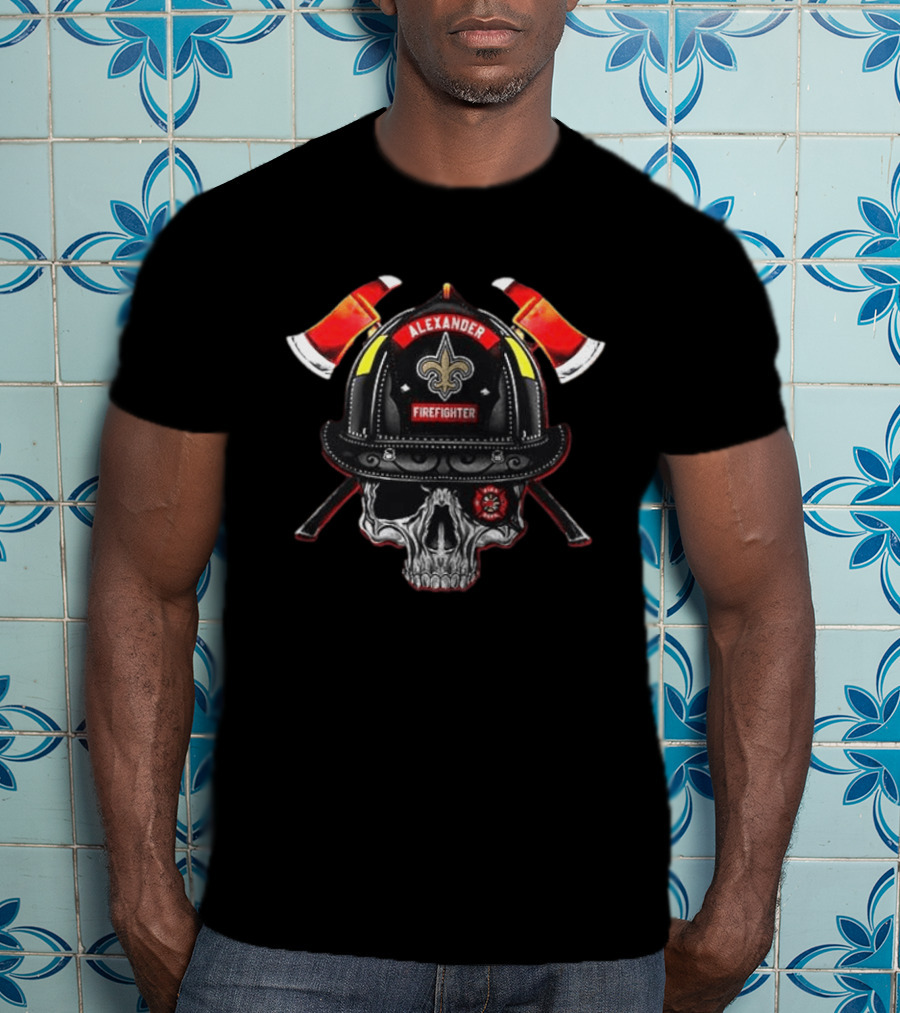New Orleans Saints Alexander Firefighter Skull Helmet Axes T-Shirt