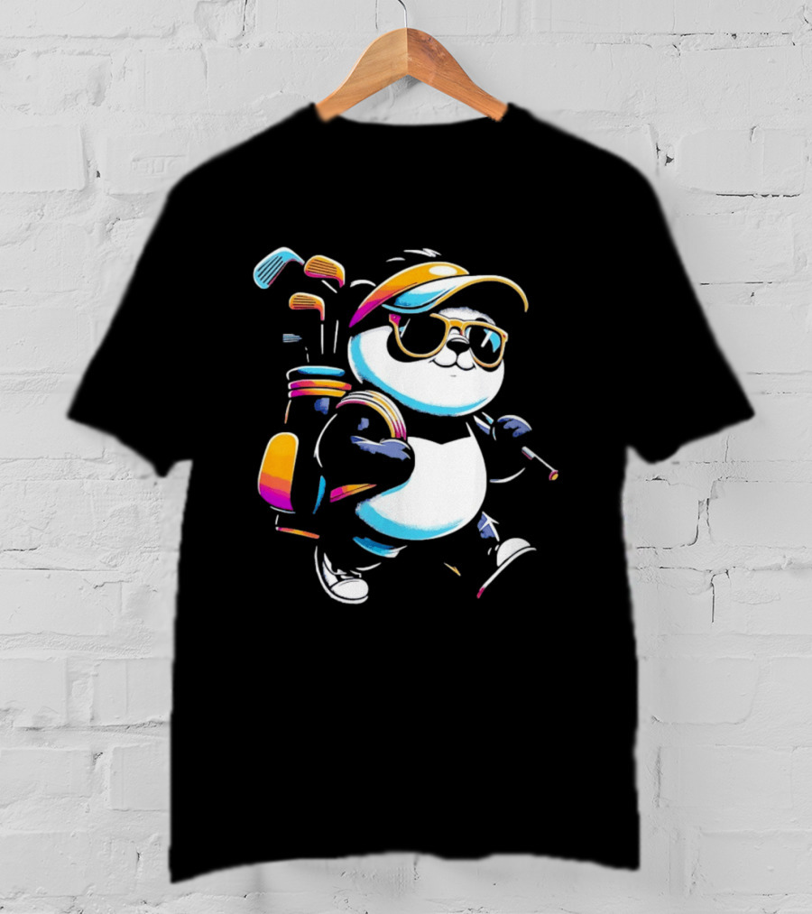 Panda Golfer Sunglasses Golf Bag Vibrant Club T-Shirt