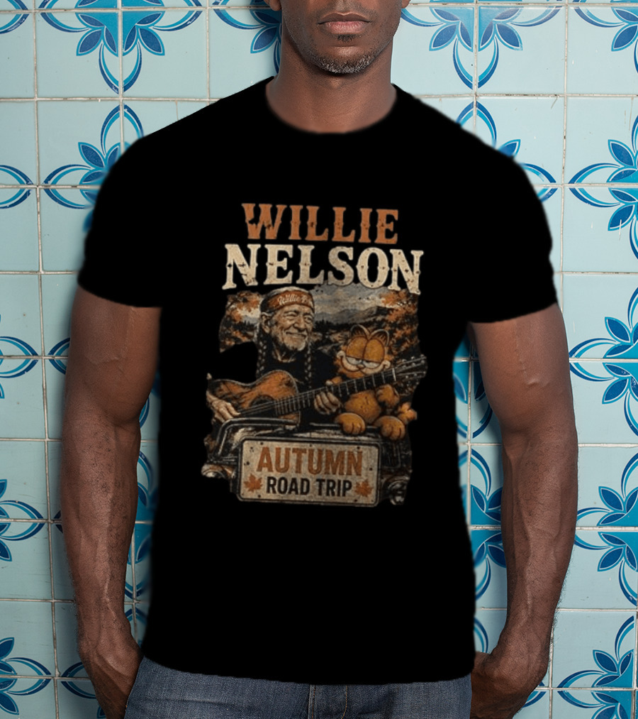 Willie Nelson Autumn Road Trip With Orange Cat T-Shirt