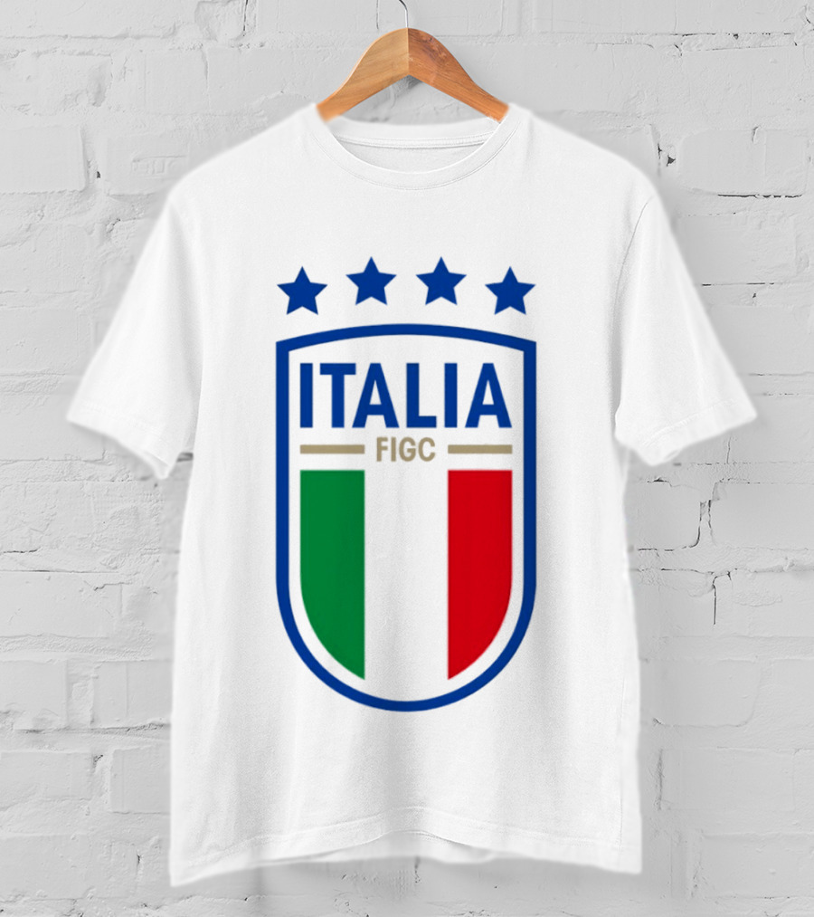 Italia FIGC Emblem Four Stars Badge Green White Red T-Shirt