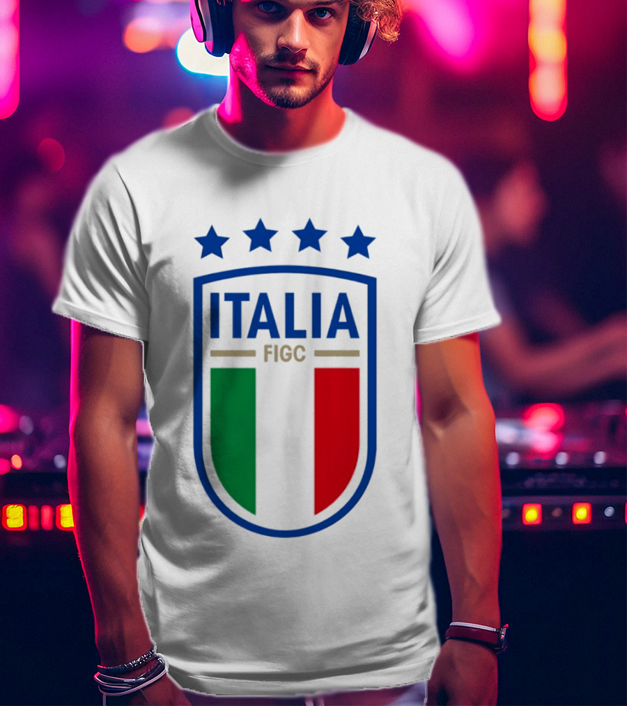 Italia FIGC Emblem Four Stars Badge Green White Red T-Shirt