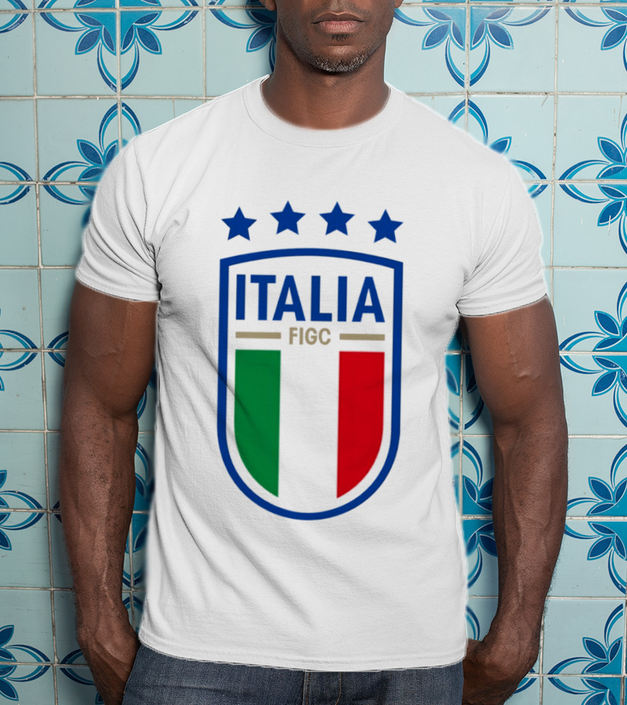 Italia FIGC Emblem Four Stars Badge Green White Red T-Shirt
