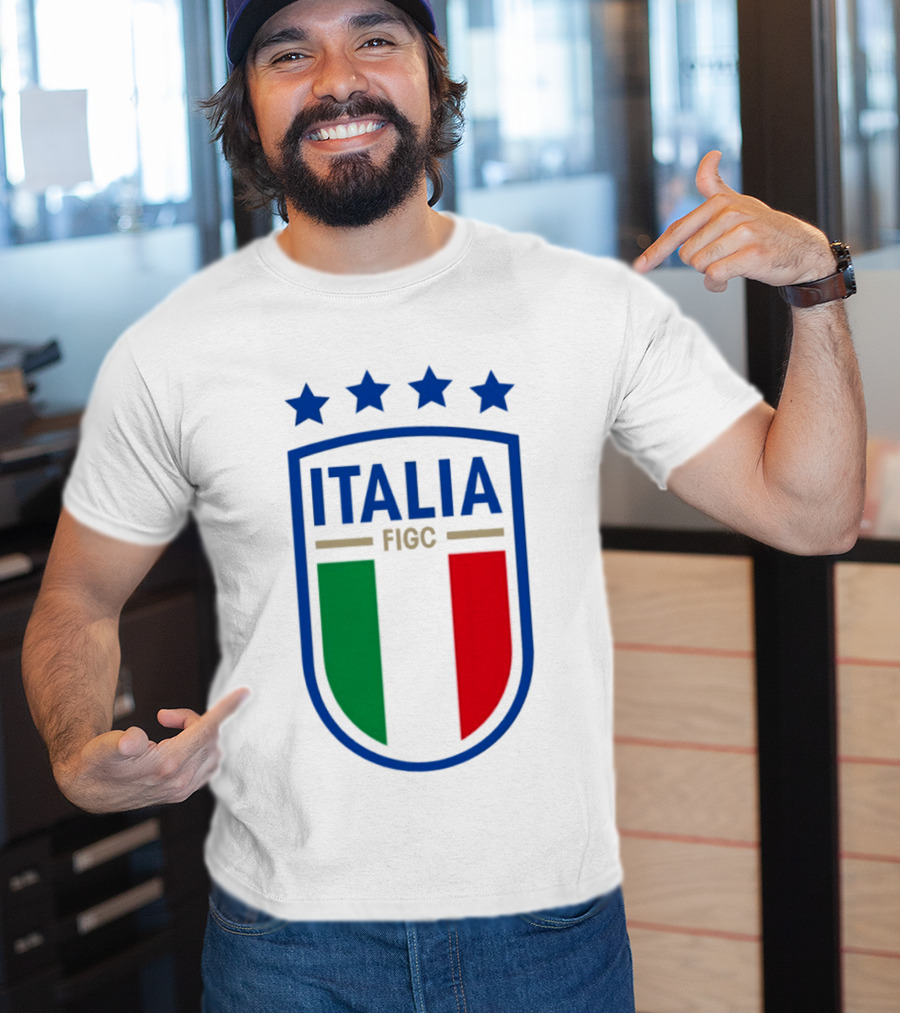 Italia FIGC Emblem Four Stars Badge Green White Red T-Shirt