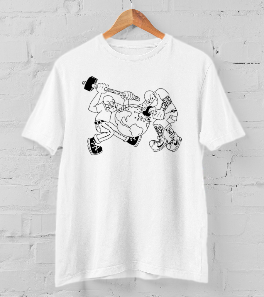 Skinhead Hammering The World Subculture Earth Tattoo T-Shirt