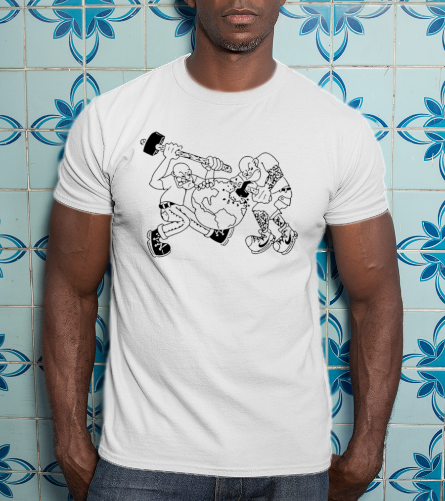 Skinhead Hammering The World Subculture Earth Tattoo T-Shirt