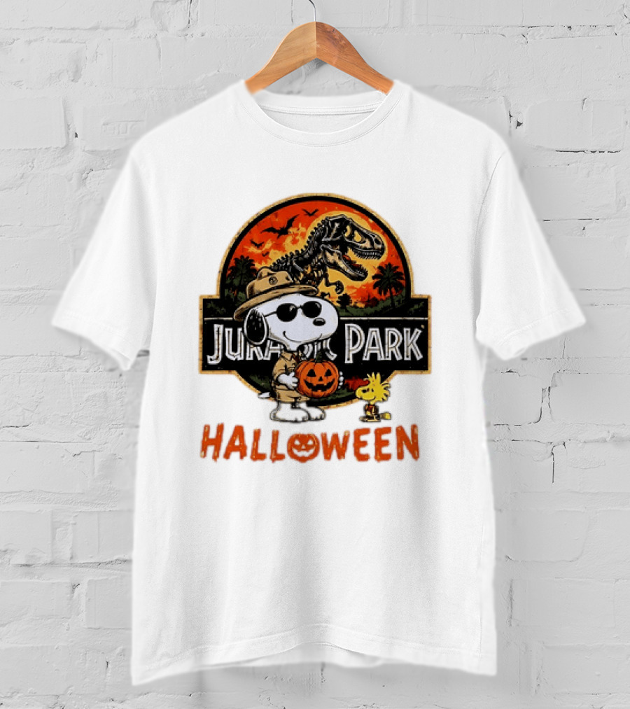 Snoopy Woodstock Jurassic Park Halloween Pumpkin T-Shirt