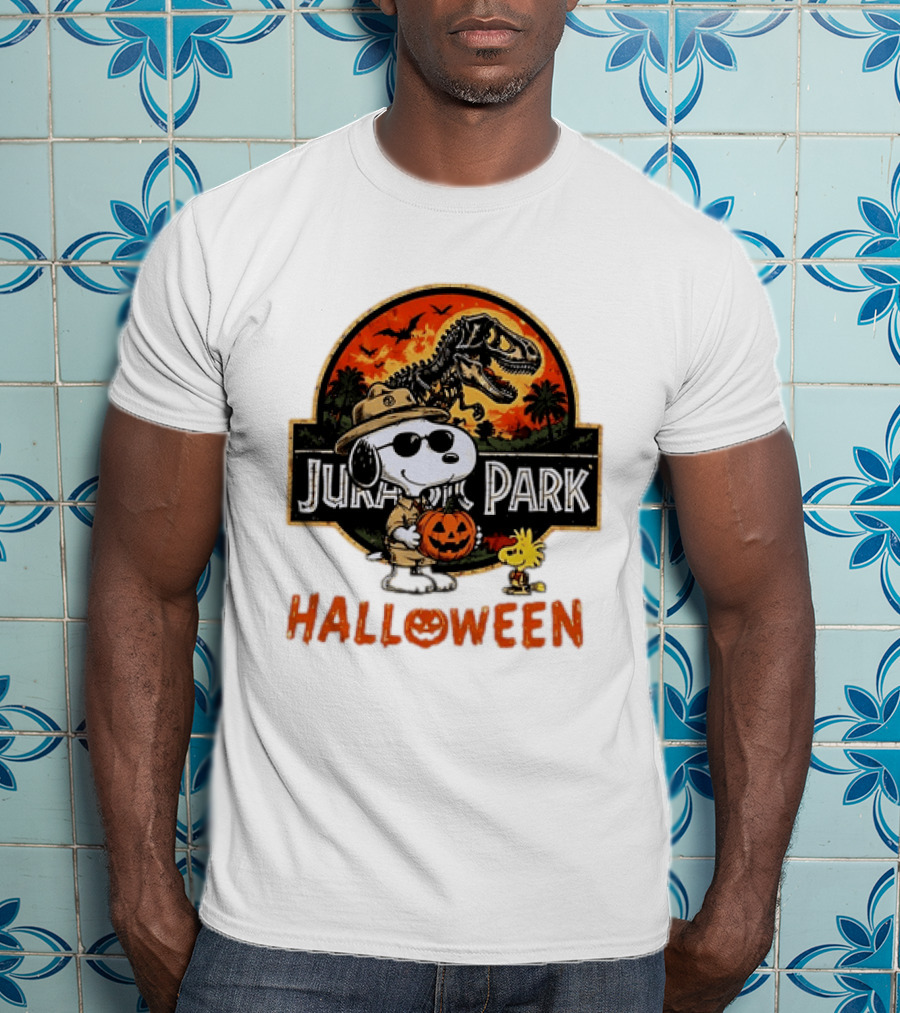 Snoopy Woodstock Jurassic Park Halloween Pumpkin T-Shirt