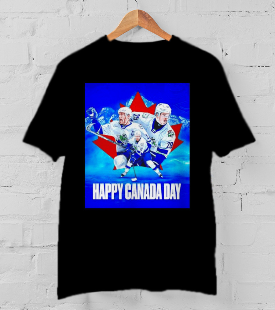 Abbotsford Canucks Happy Canada Day Celebration Collage With Hockey Players And Maple Leaf T-Shirt