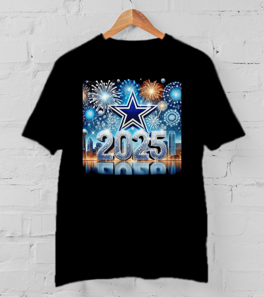 Dallas Cowboys 2025 New Year Firework Celebration Skyline T-Shirt