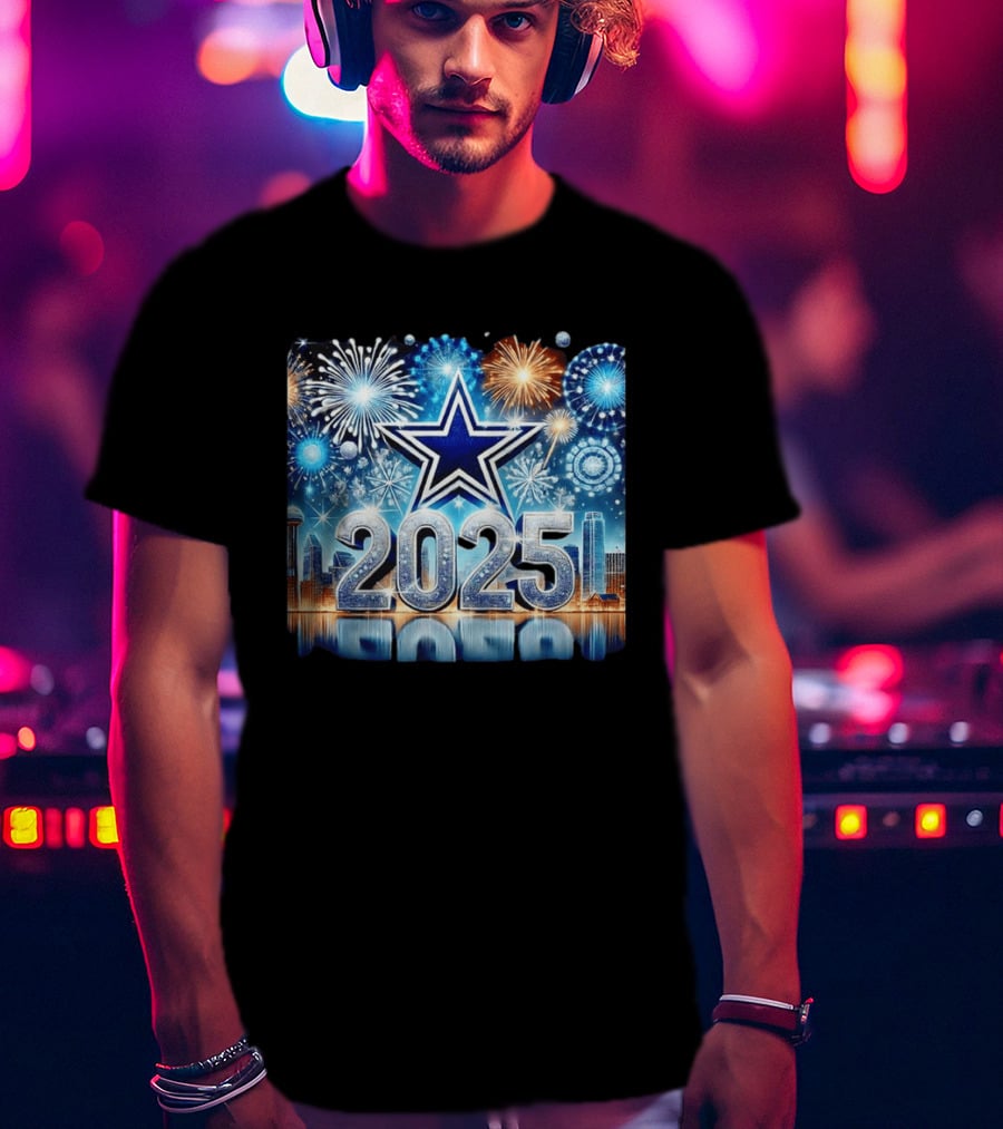 Dallas Cowboys 2025 New Year Firework Celebration Skyline T-Shirt