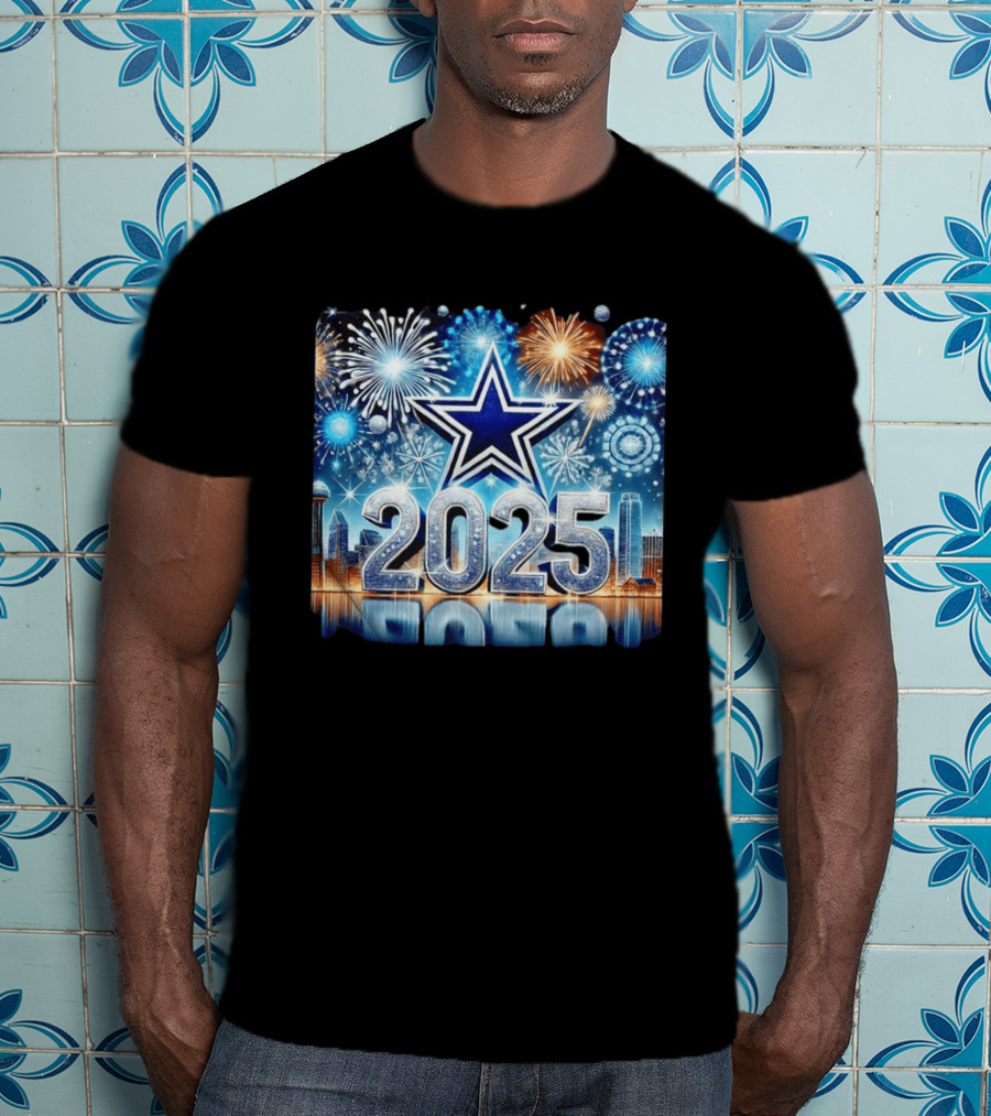 Dallas Cowboys 2025 New Year Firework Celebration Skyline T-Shirt