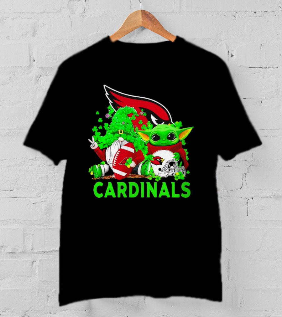 Arizona Cardinals Baby Yoda Gnome St Patrick's Day T-Shirt