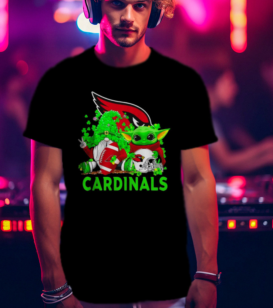 Arizona Cardinals Baby Yoda Gnome St Patrick's Day T-Shirt