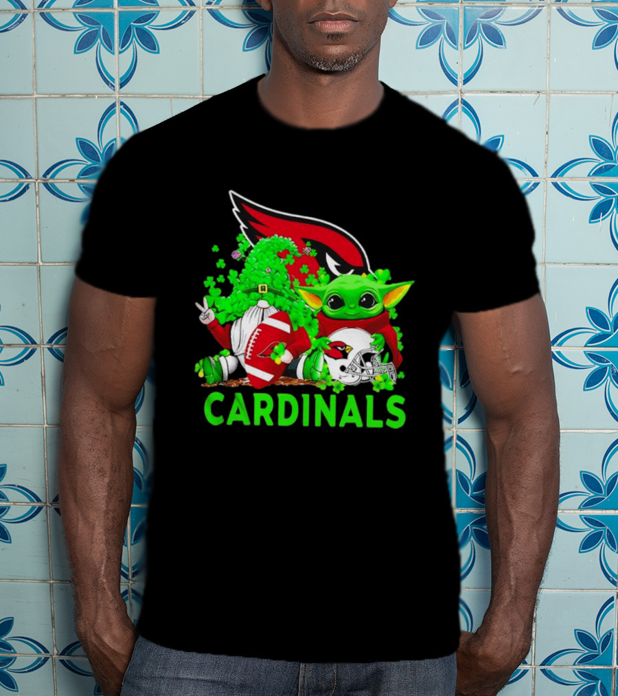 Arizona Cardinals Baby Yoda Gnome St Patrick's Day T-Shirt