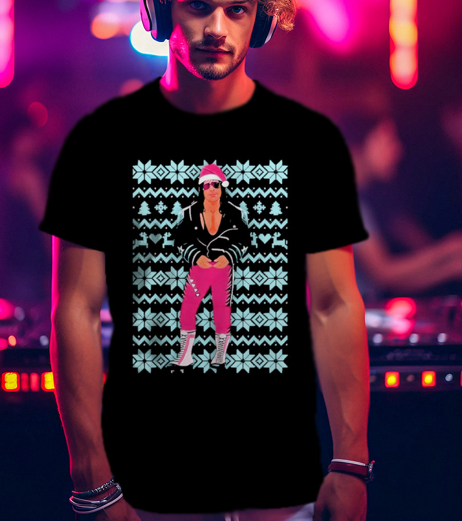 Bret Hart Ugly Christmas Jumper Retro Festive Pink Santa Outfit T-Shirt