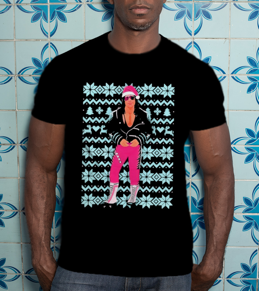 Bret Hart Ugly Christmas Jumper Retro Festive Pink Santa Outfit T-Shirt