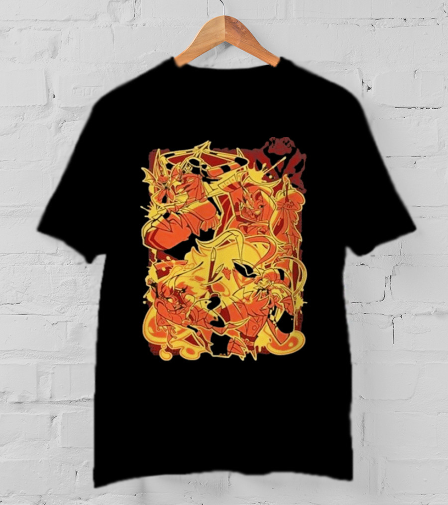 Helluva Boss Satan Characters In Fiery Yellow And Red T-Shirt
