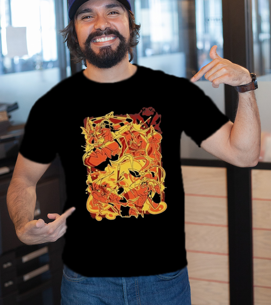 Helluva Boss Satan Characters In Fiery Yellow And Red T-Shirt