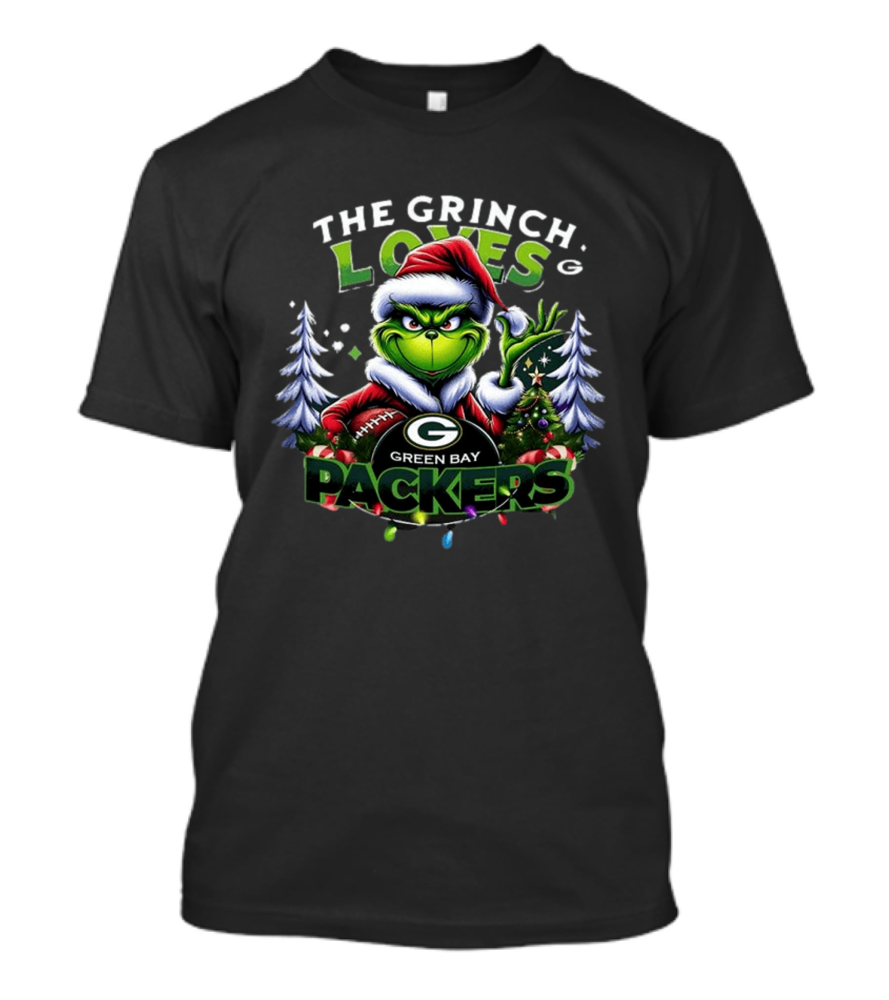 The Grinch Loves Green Bay Packers Christmas Tree Football T-Shirt