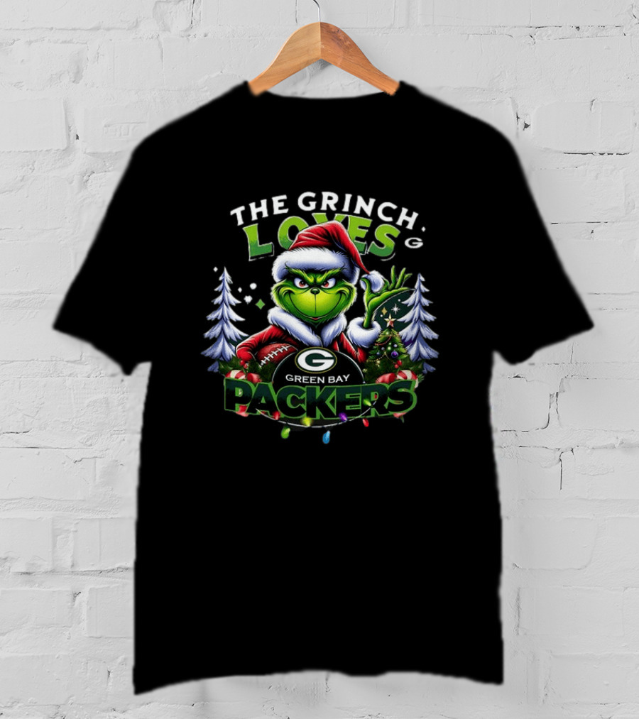 The Grinch Loves Green Bay Packers Christmas Tree Football T-Shirt