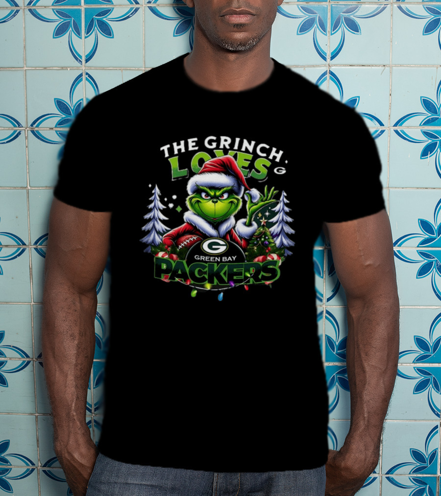 The Grinch Loves Green Bay Packers Christmas Tree Football T-Shirt
