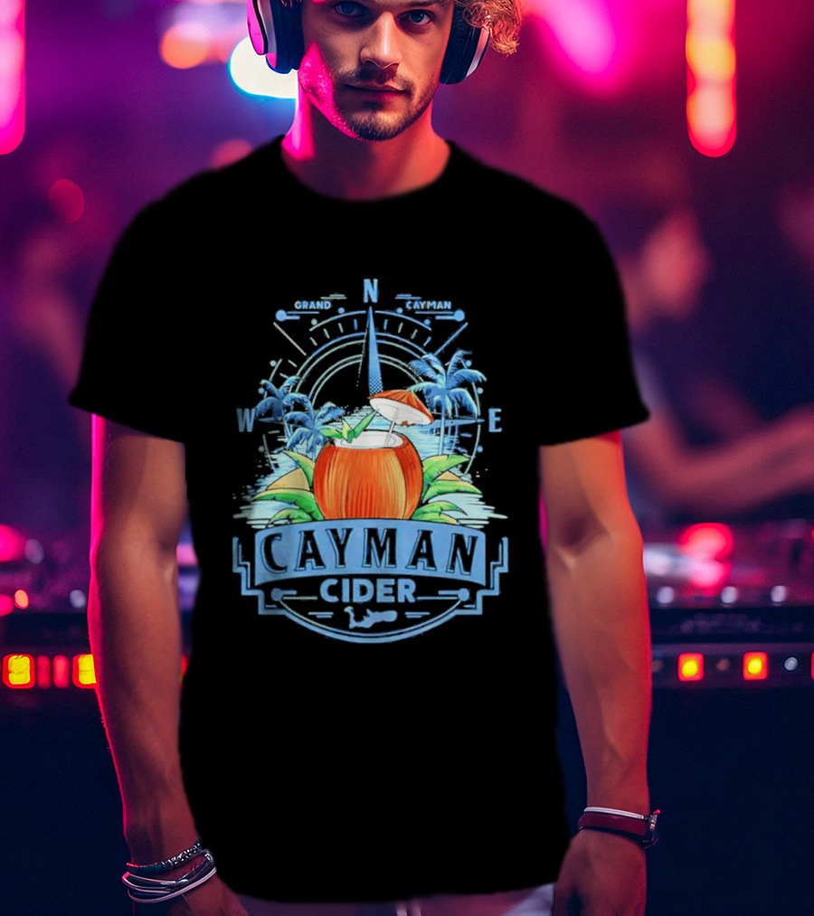 Cayman Cider Tropical Compass Palm Trees Beverage T-Shirt