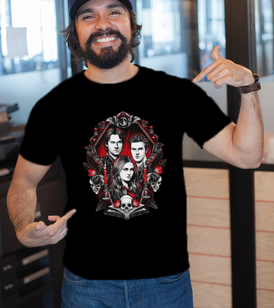 Vampire Blood The Vampire Diaries Damon Salvatore Stefan Salvatore Elena Gilbert Skull Candle Ravens T-Shirt