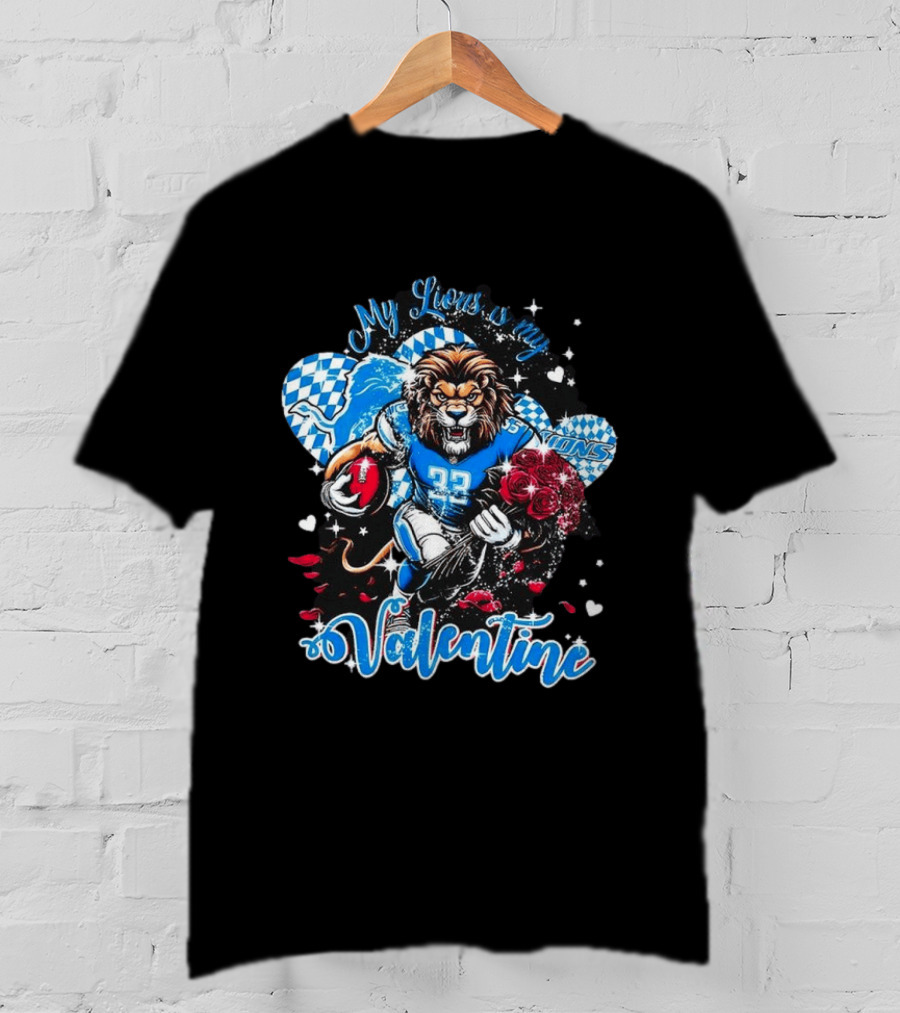 Valentine My Detroit Lions Football Love Roses Player T-Shirt
