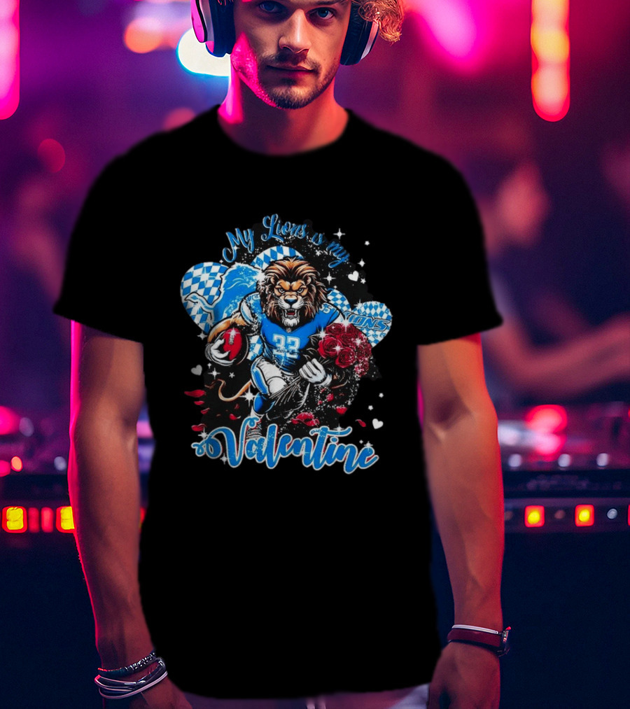 Valentine My Detroit Lions Football Love Roses Player T-Shirt