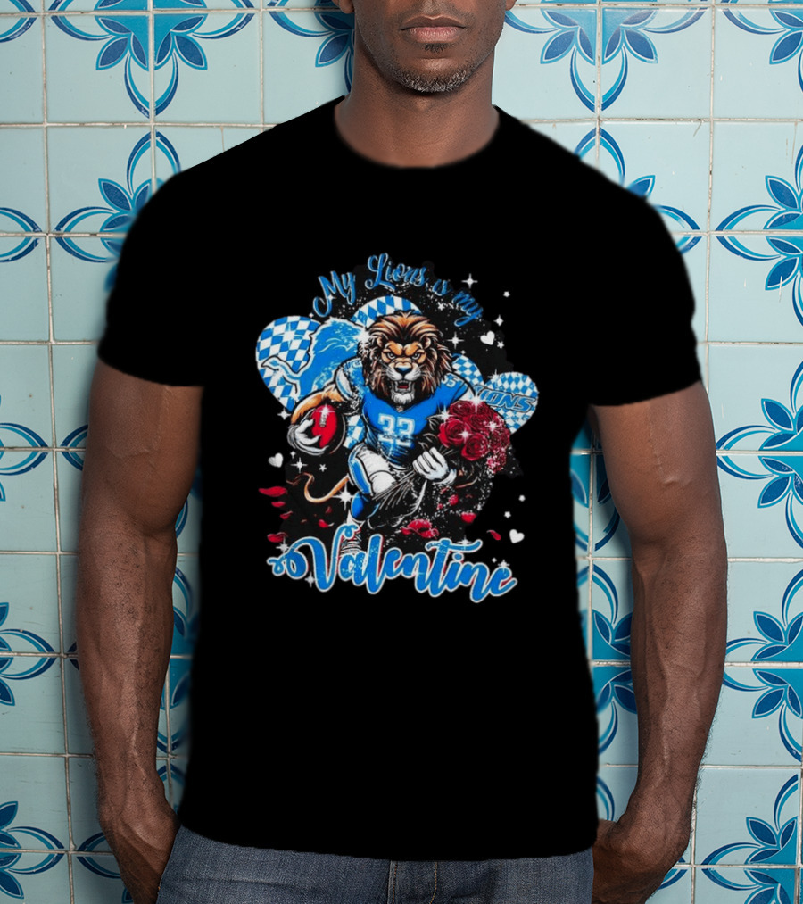 Valentine My Detroit Lions Football Love Roses Player T-Shirt