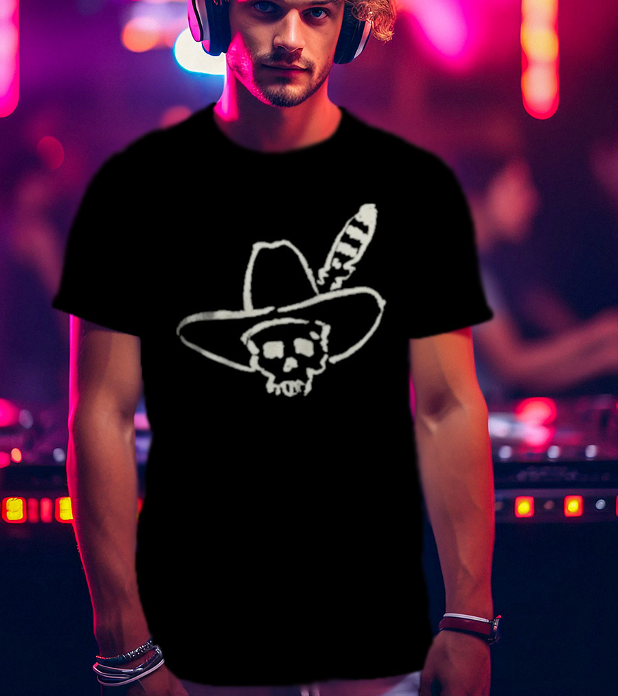 Ryan Bingham Western Skull Hat Feather Drawing T-Shirt