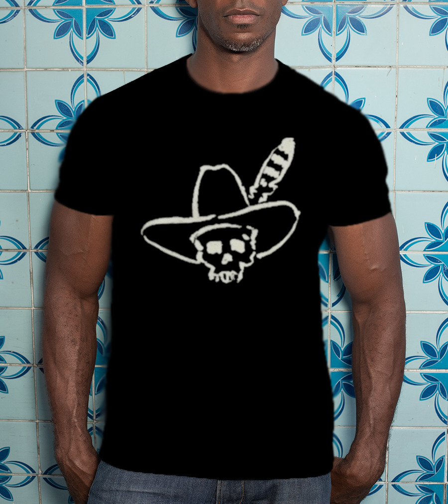 Ryan Bingham Western Skull Hat Feather Drawing T-Shirt