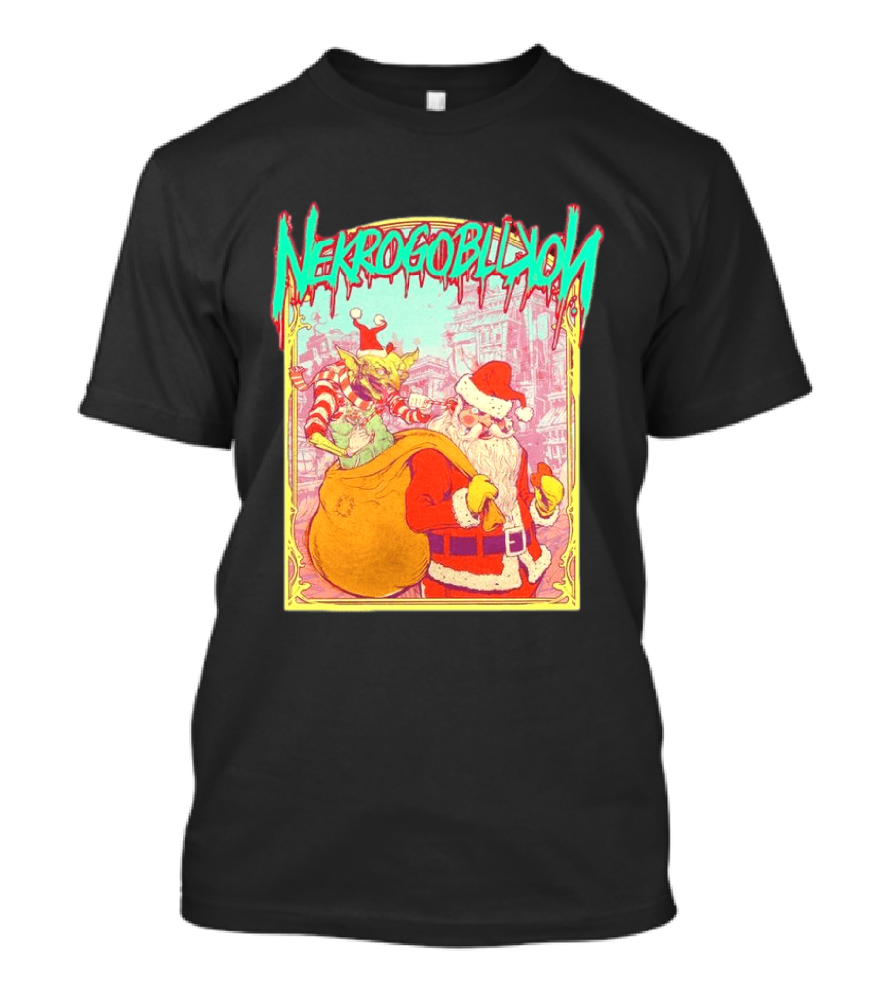 Santa Claus Nekrogoblikon Christmas Goblin Scene T-Shirt