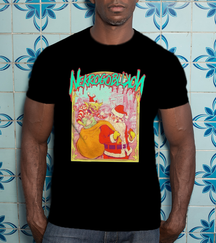 Santa Claus Nekrogoblikon Christmas Goblin Scene T-Shirt