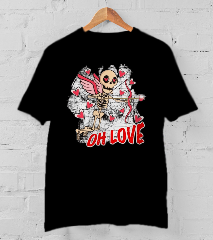 Skeleton Cupid Oh Love Hearts Valentine T-Shirt