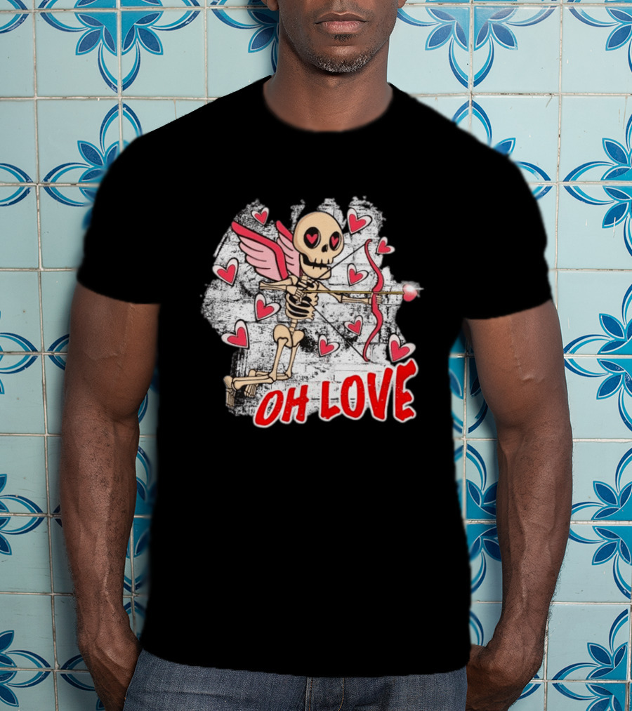 Skeleton Cupid Oh Love Hearts Valentine T-Shirt