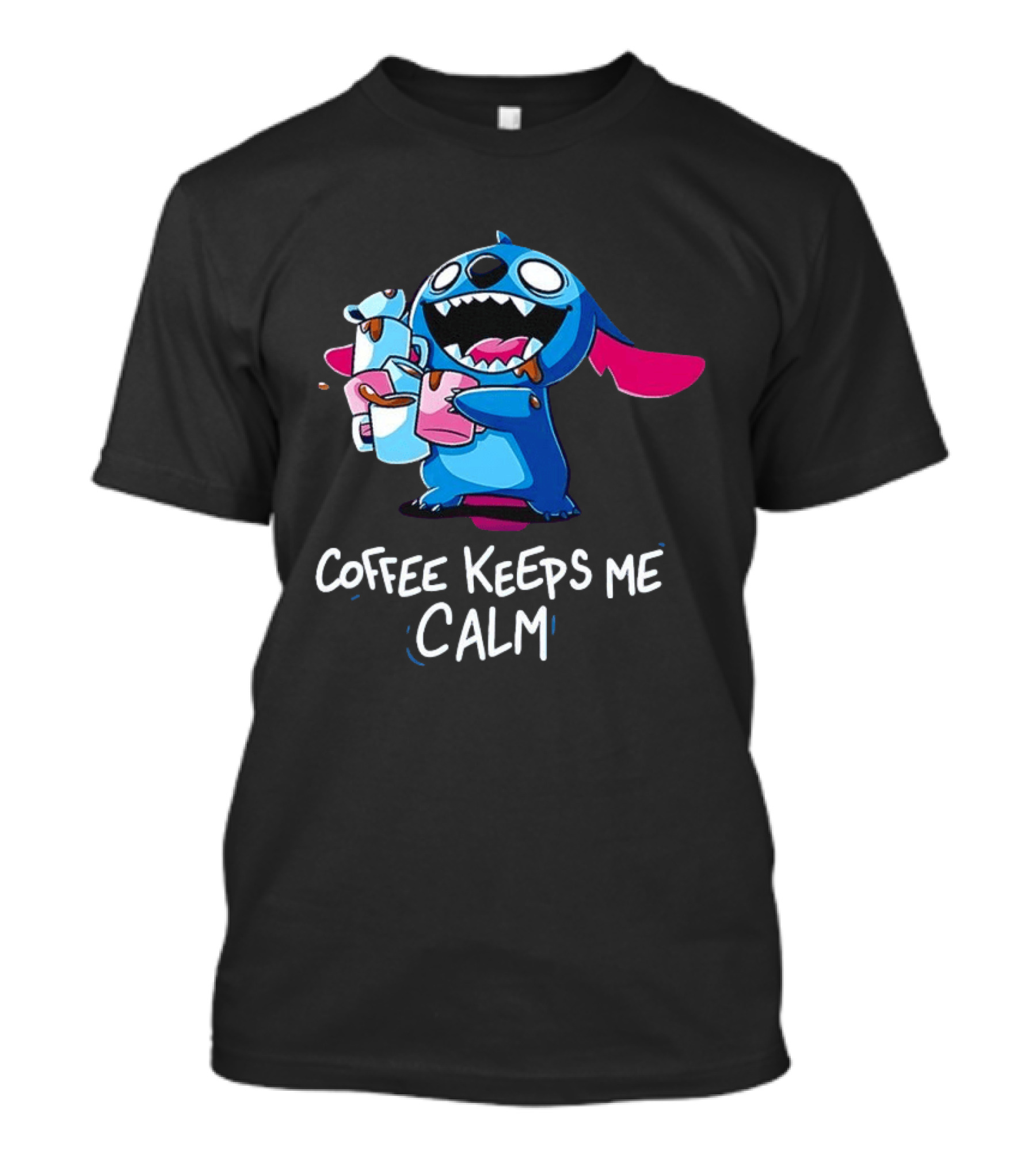 Stitch Coffee Keeps Me Calm Cute Character Drinking Coffee T-Shirt