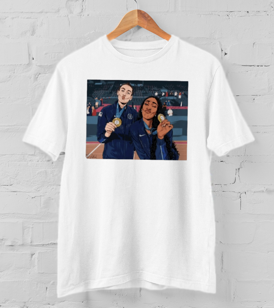 A'Ja Wilson Breanna Stewart Gold Medal Celebration WNBA T-Shirt