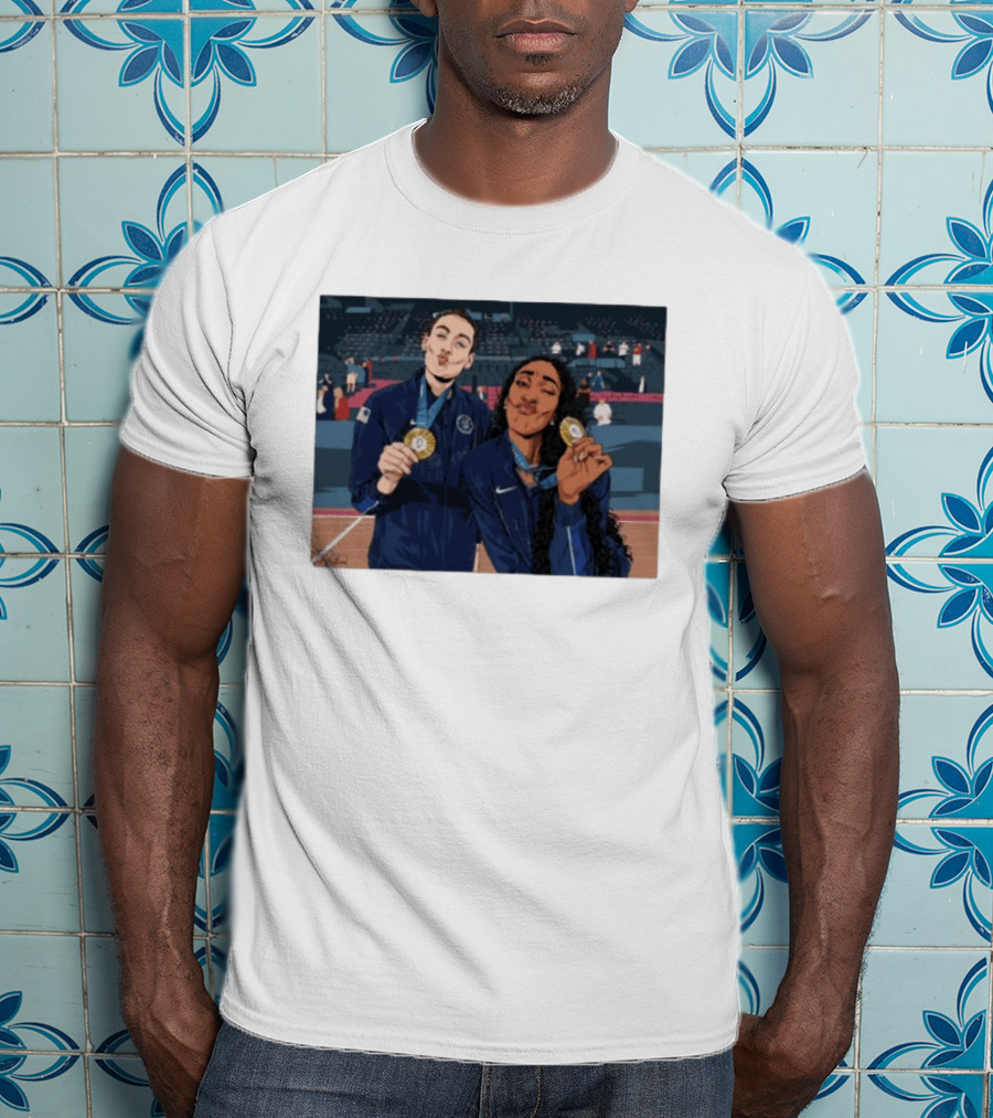 A'Ja Wilson Breanna Stewart Gold Medal Celebration WNBA T-Shirt