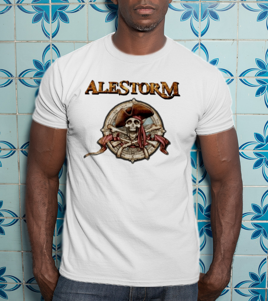 ALESTORM Pirate Skeleton Nautical Compass Skulls Crossbones T-Shirt